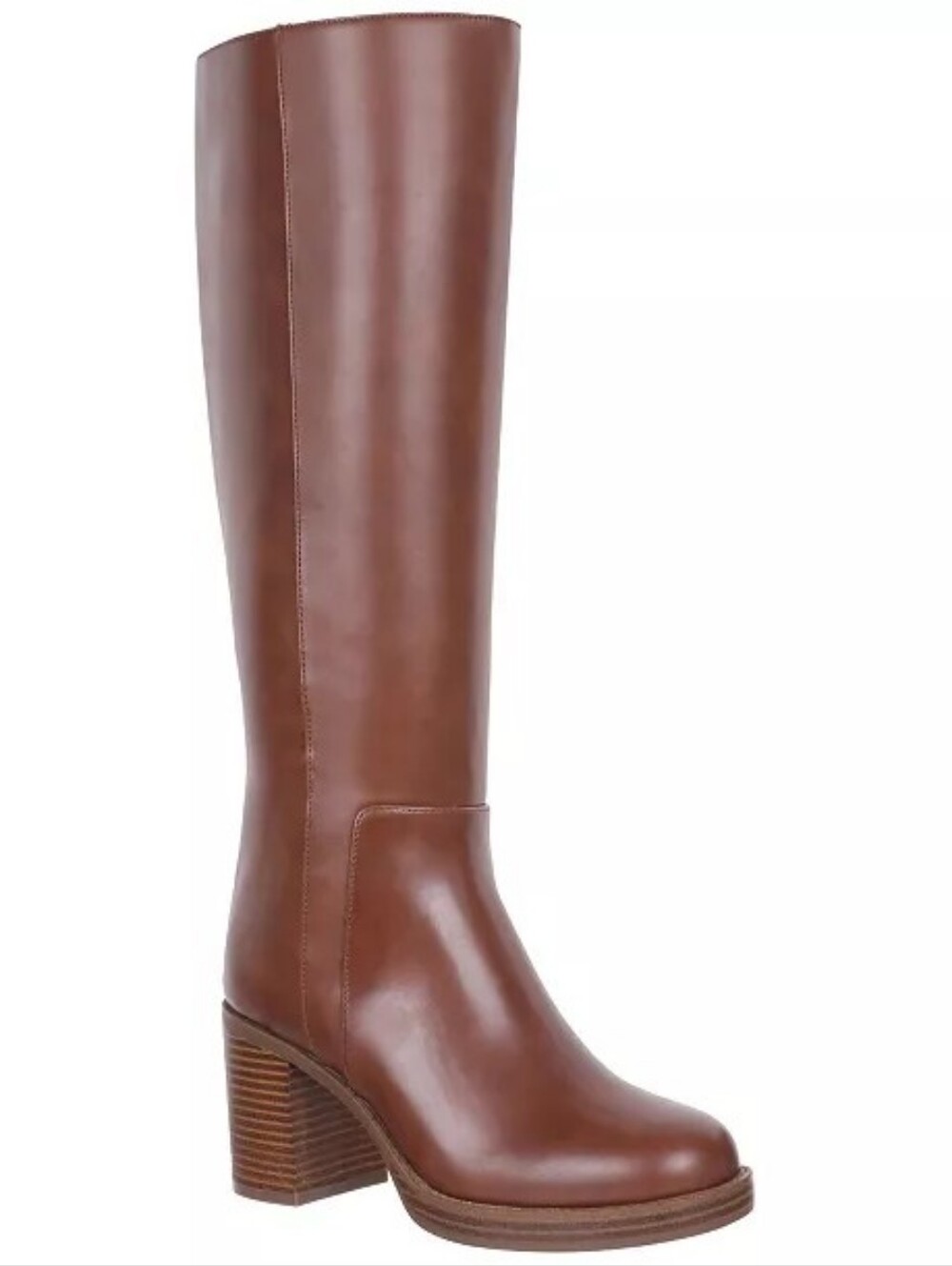 Women's Tall Brown Leather Heeled Boots with Side Zip 7m
